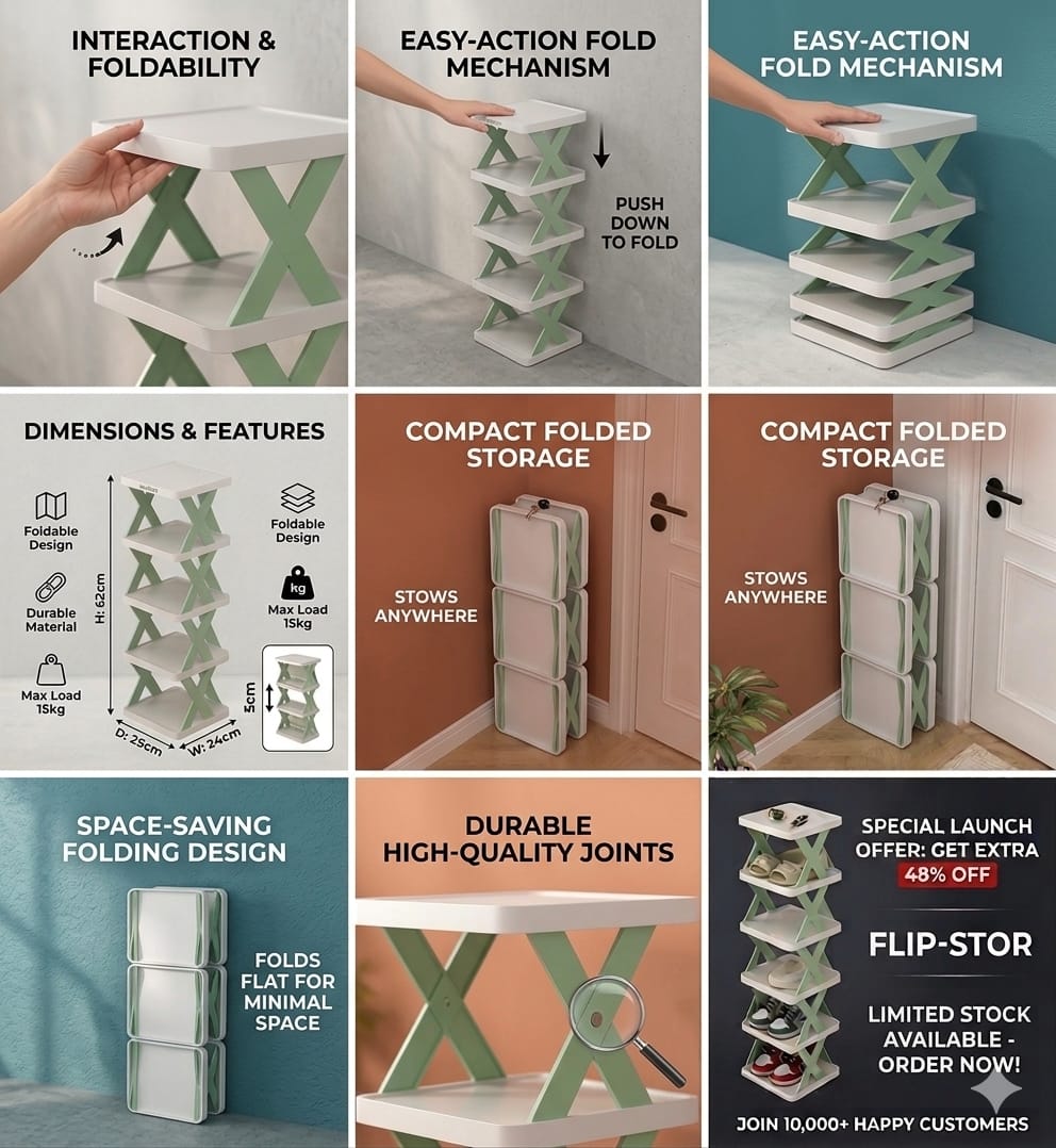 LuxeFold™ Premium 6-Tier Shoe Organizer | Space-Saving Minimalist Design | Instant Setup