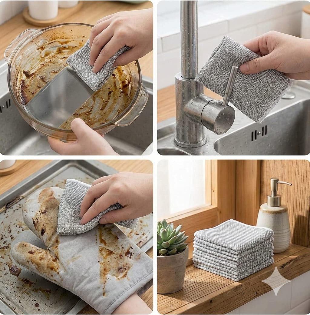 AquaShield™ Double-Action Dishwashing Rags – Premium Pack of 10 (Wet & Dry Edition)