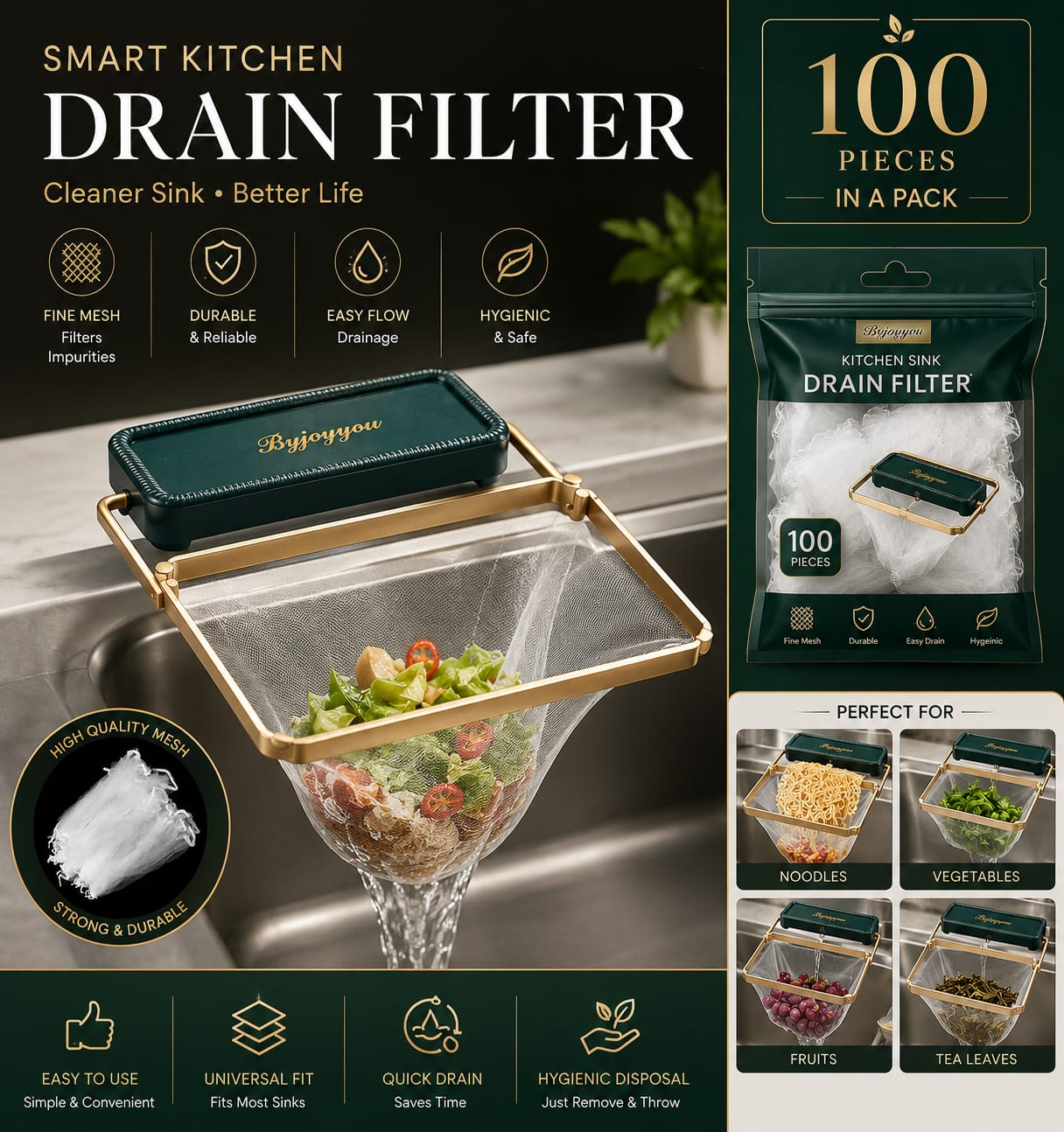Premium Kitchen Sink Filter Rack with Sink Filter Mesh Bags (100 Pcs)