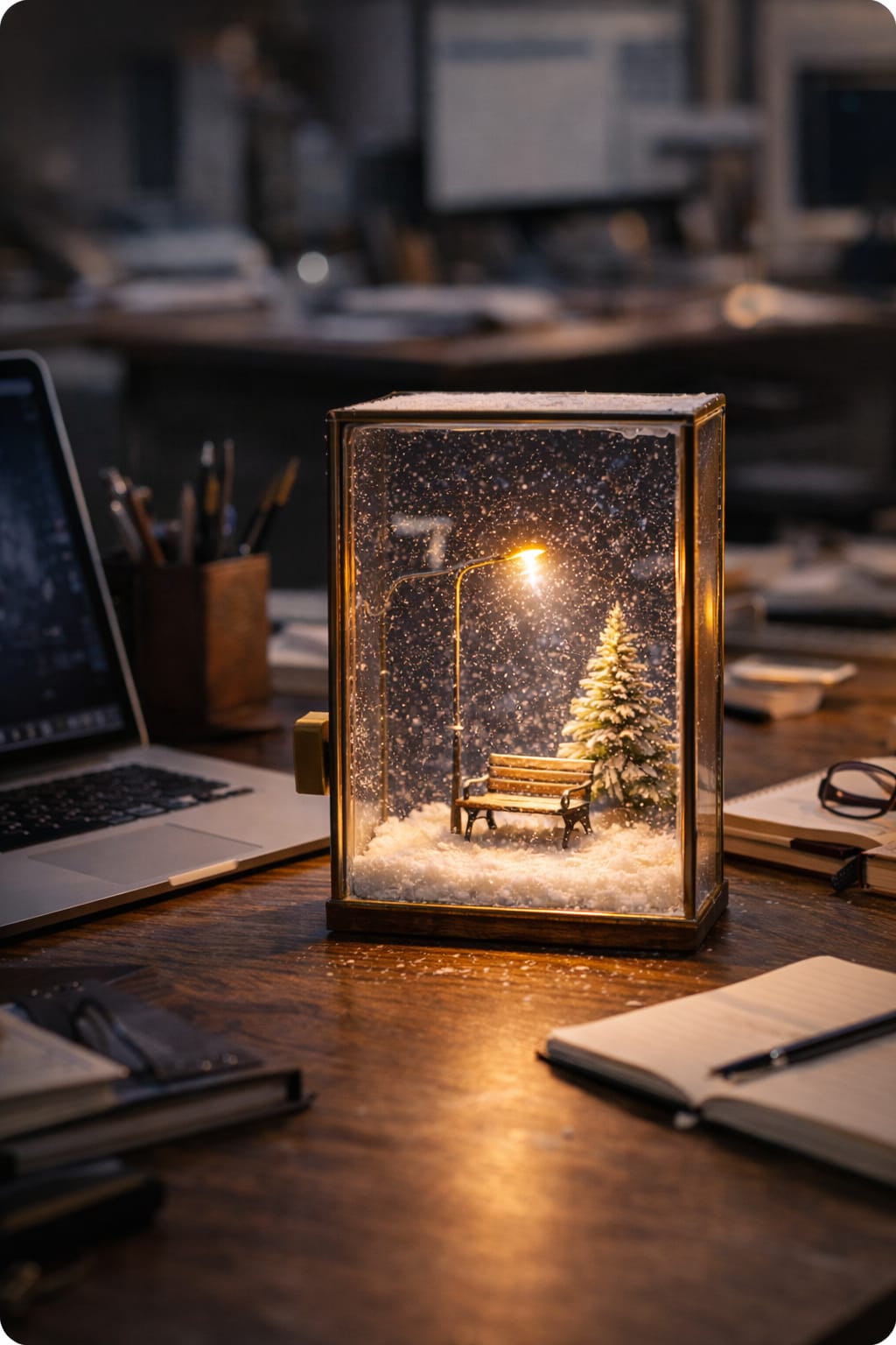 Premium Dreamy Snowfall Street Lamp Frame - asthetic vintage led night light glowing 3d show piece &magical cozy gift box for bedroom decor