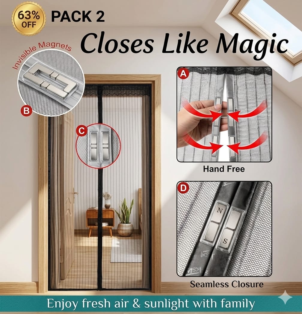 Lobby Arbus™ Premium Magnetic Mosquito Net – Pack of 2 (Double Door Combo)
