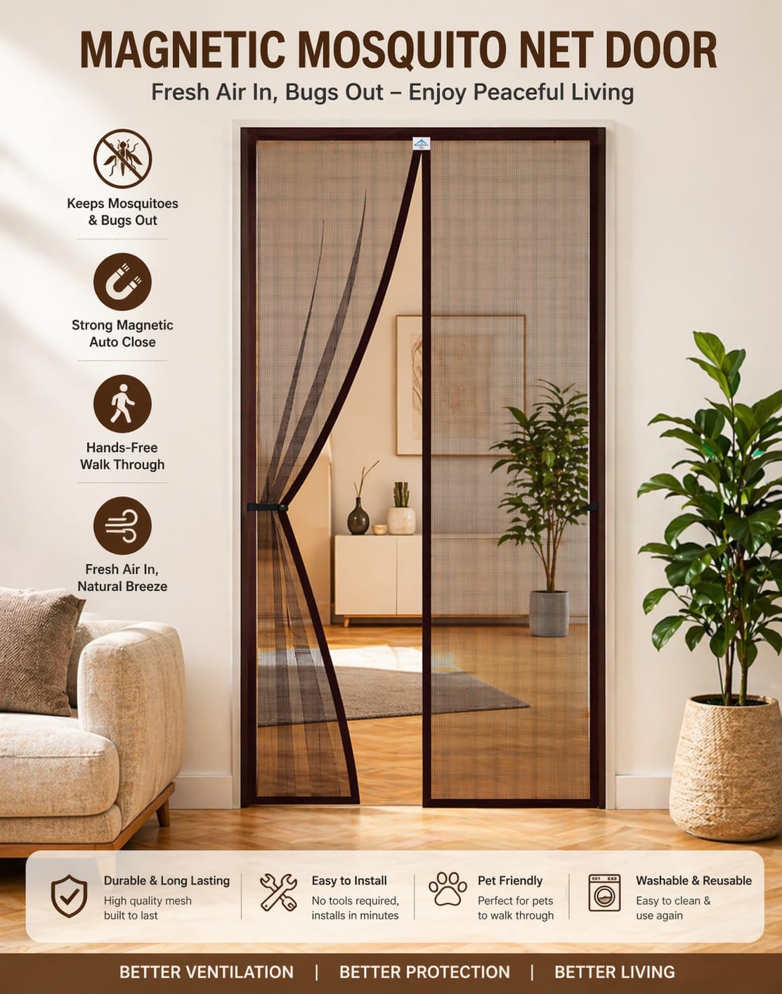 Lobby Arbus™ Premium Heavy-Duty Magnetic Mosquito Net Door | Keeps Bugs Out & Lets Fresh Air In 🌬️