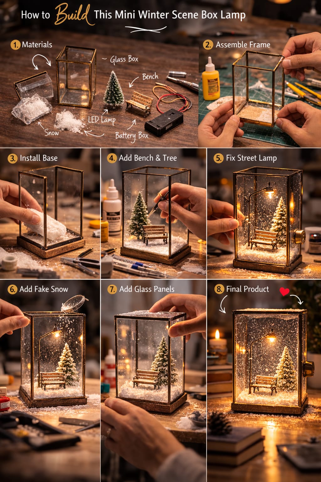 Premium Dreamy Snowfall Street Lamp Frame - asthetic vintage led night light glowing 3d show piece &magical cozy gift box for bedroom decor