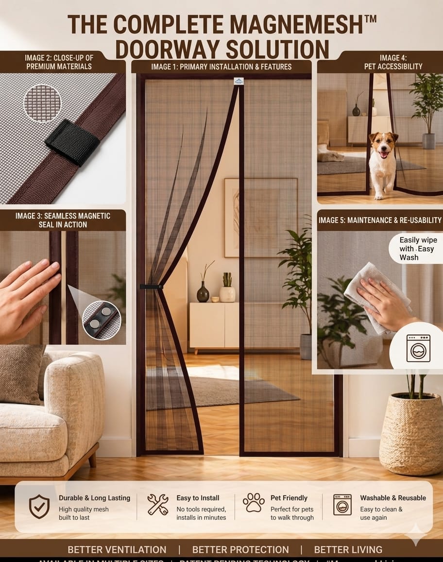 Lobby Arbus™ Premium Heavy-Duty Magnetic Mosquito Net Door | Keeps Bugs Out & Lets Fresh Air In 🌬️