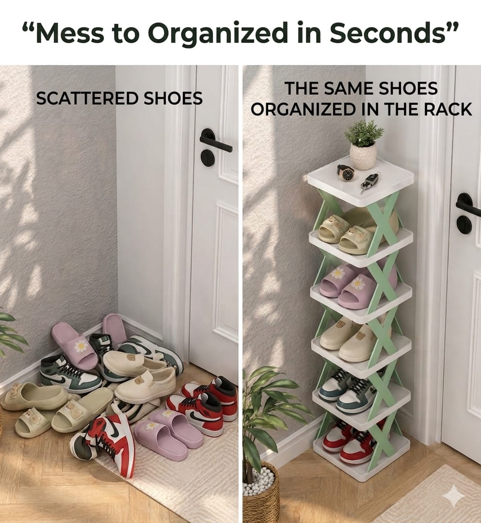 LuxeFold™ Premium 6-Tier Shoe Organizer | Space-Saving Minimalist Design | Instant Setup