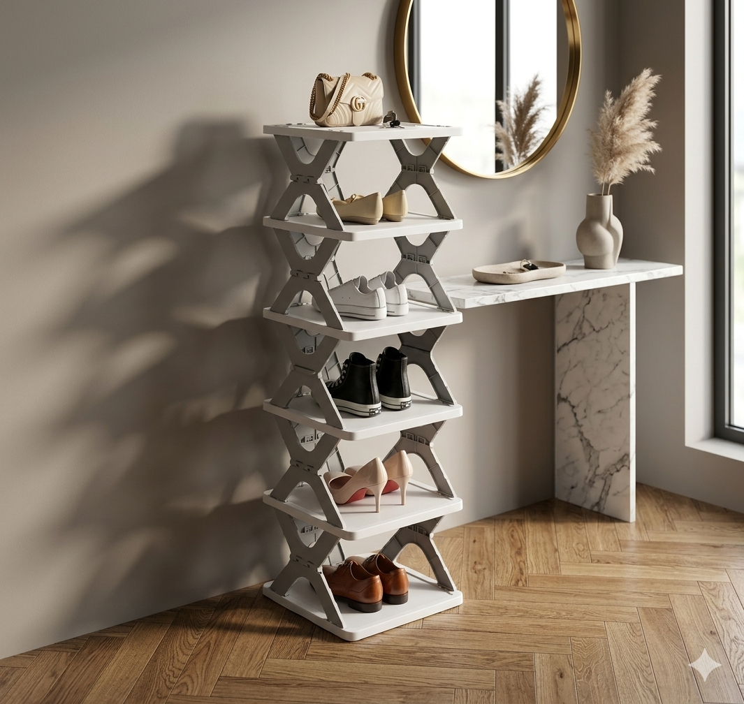 LuxeFold™ Premium 6-Tier Shoe Organizer | Space-Saving Minimalist Design | Instant Setup