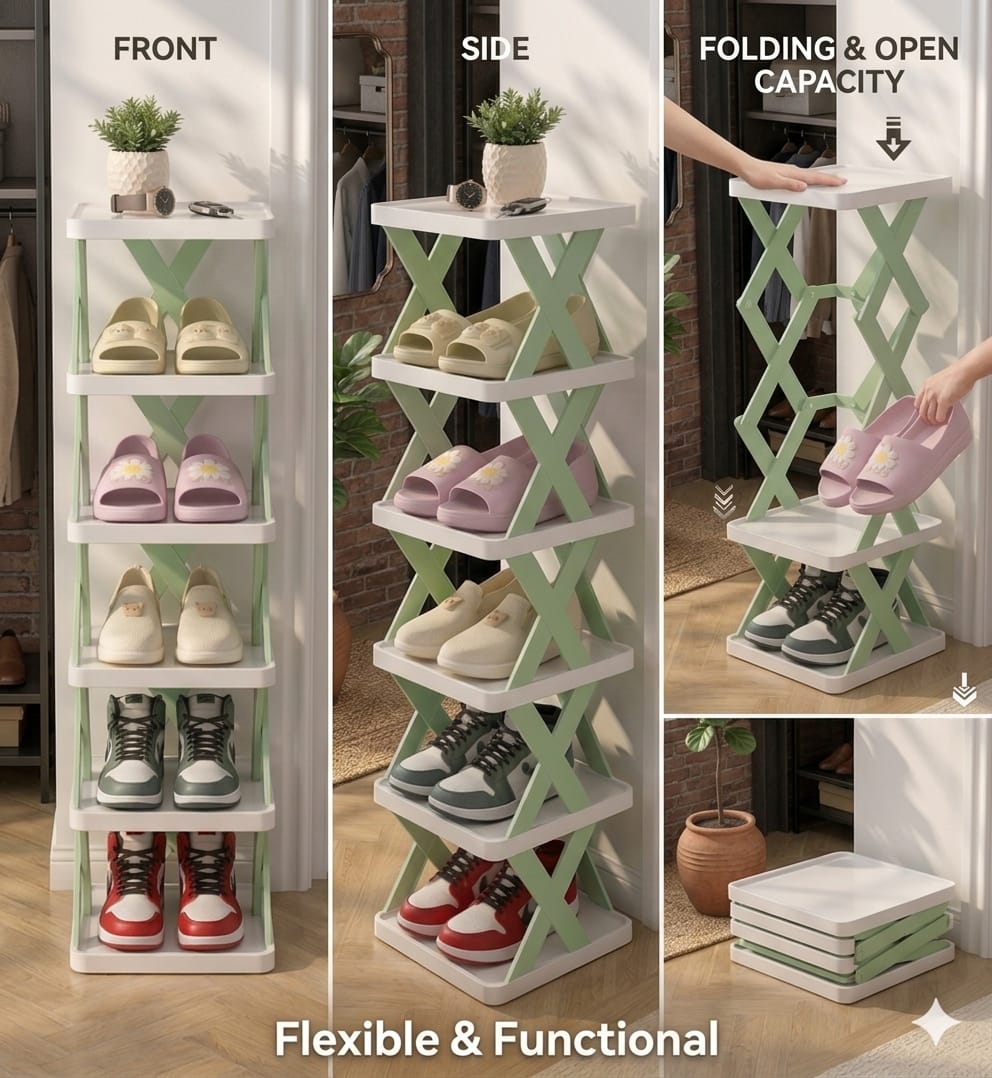 LuxeFold™ Premium 6-Tier Shoe Organizer | Space-Saving Minimalist Design | Instant Setup