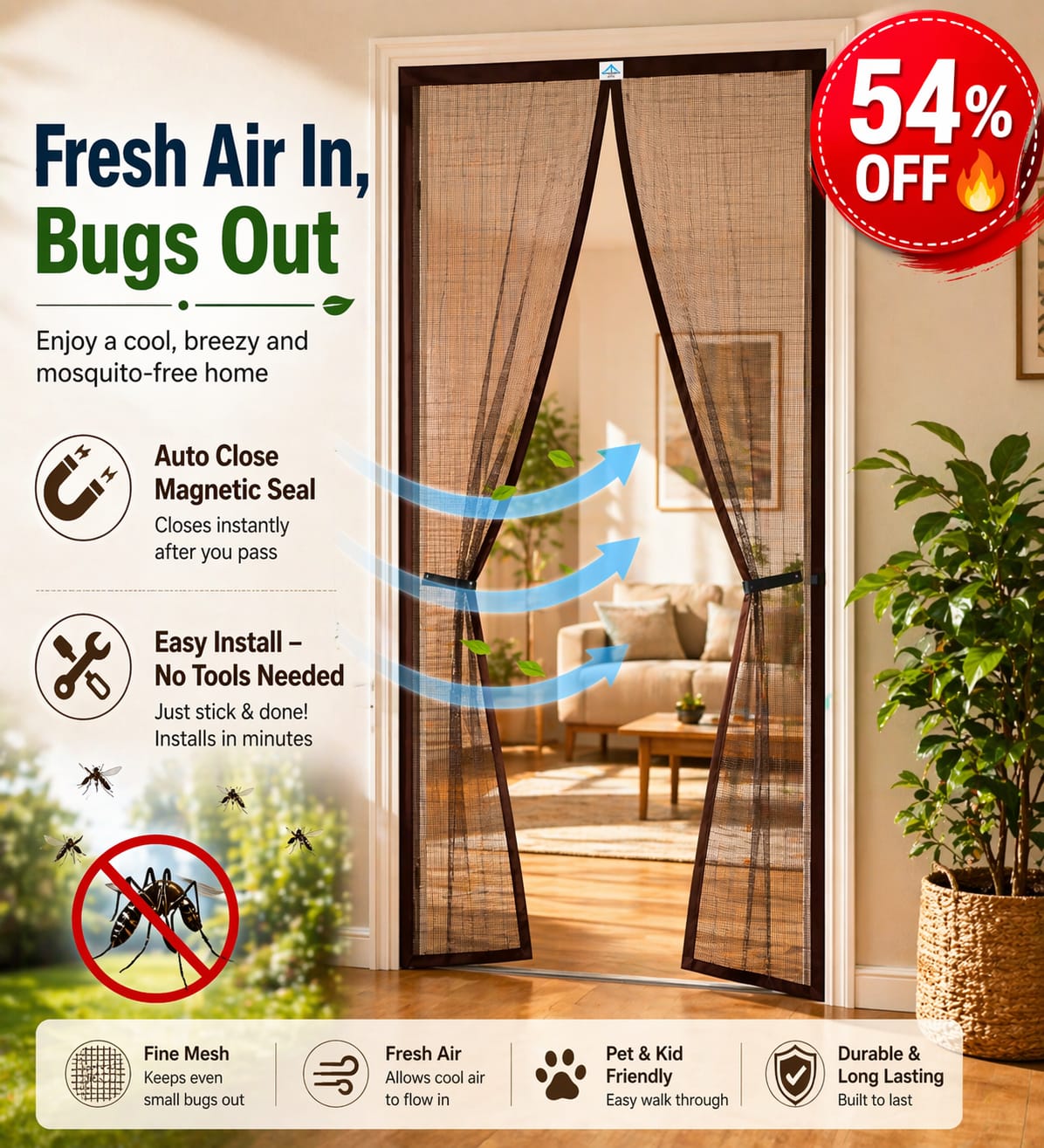Lobby Arbus™ Premium Heavy-Duty Magnetic Mosquito Net Door | Keeps Bugs Out & Lets Fresh Air In 🌬️