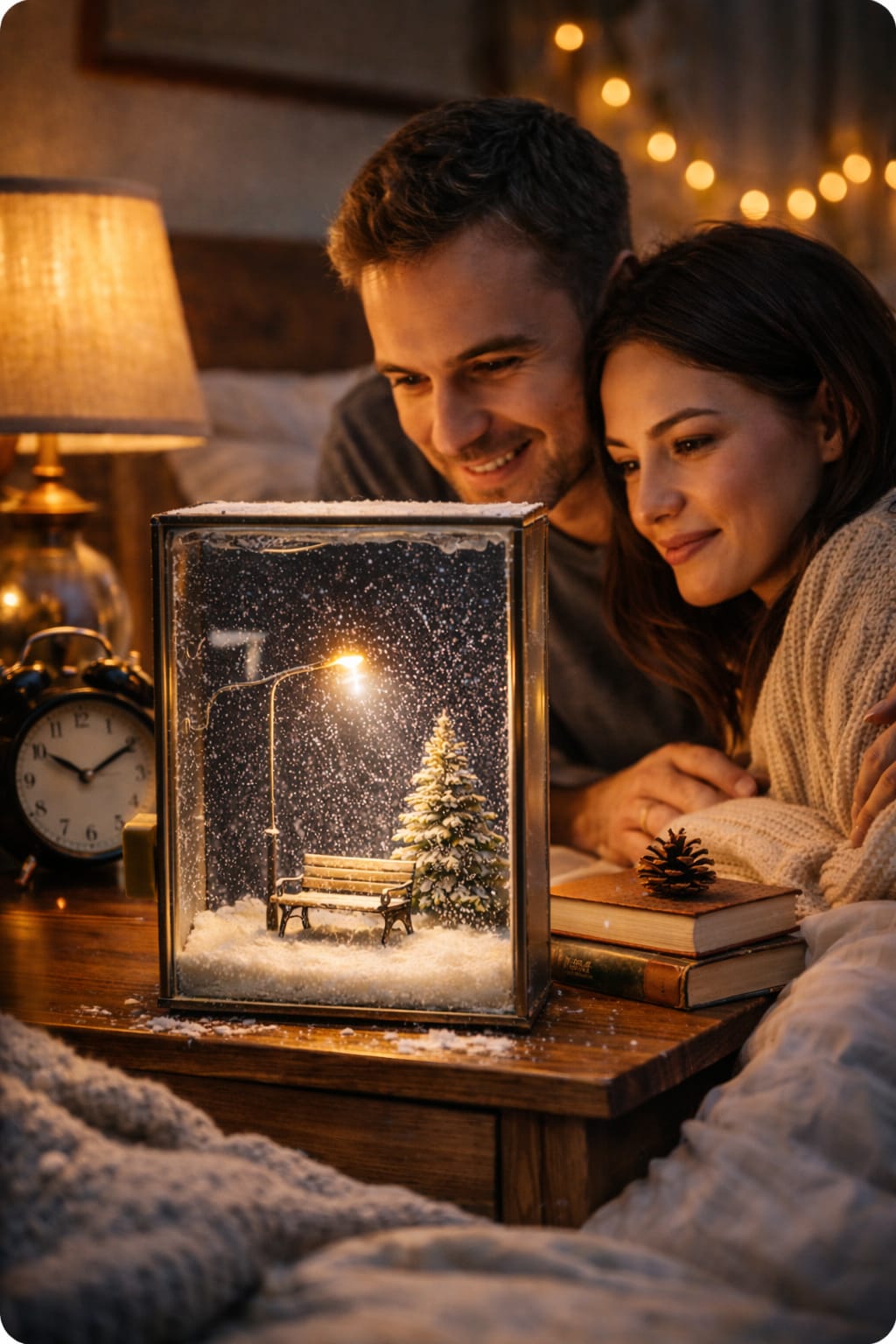 Premium Dreamy Snowfall Street Lamp Frame - asthetic vintage led night light glowing 3d show piece &magical cozy gift box for bedroom decor