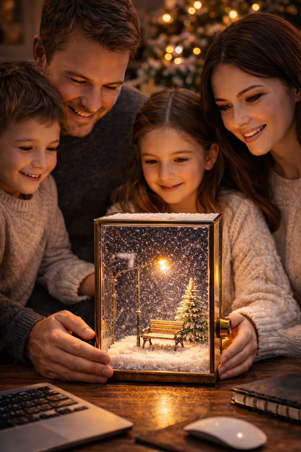 Premium Dreamy Snowfall Street Lamp Frame - asthetic vintage led night light glowing 3d show piece &magical cozy gift box for bedroom decor