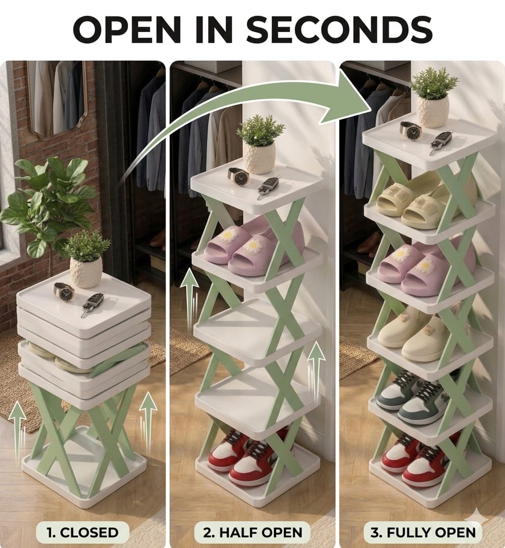 LuxeFold™ Premium 6-Tier Shoe Organizer | Space-Saving Minimalist Design | Instant Setup