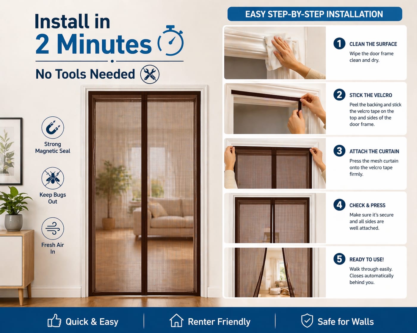 Lobby Arbus™ Premium Heavy-Duty Magnetic Mosquito Net Door | Keeps Bugs Out & Lets Fresh Air In 🌬️